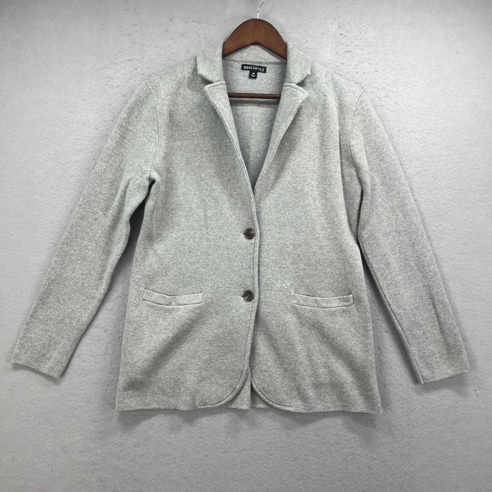 J Crew Mercantile Cardigan Sweater Blazer Womens Medium Gray Knit Soft Classic